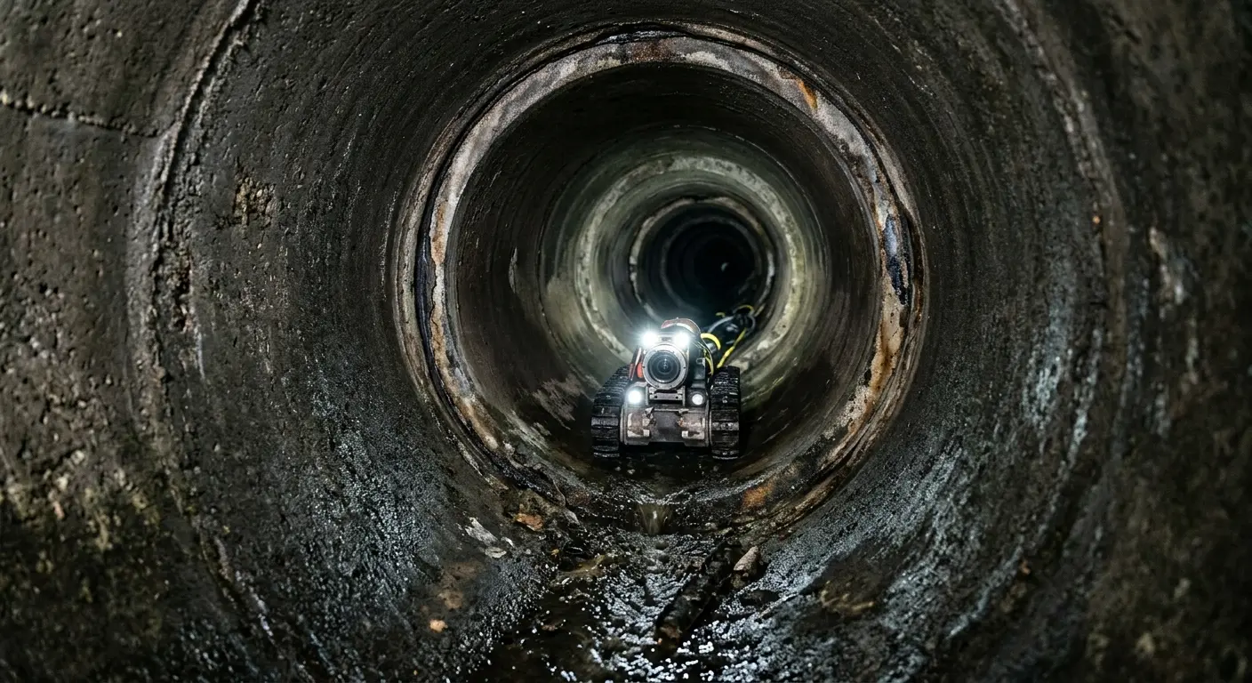 Robotic sewer camera inspecting pipe interior for Sewer Line Repair in Moon