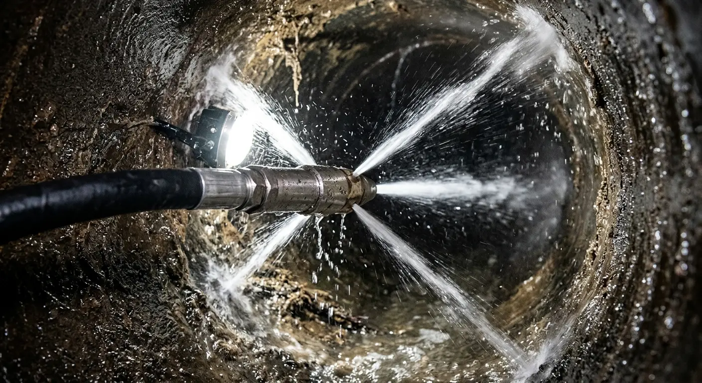 High-pressure hydro jetting nozzle cleaning sewer pipe for Emergency Drain Service in Moon